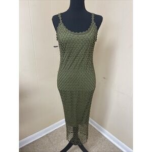 l'pogee Dress, VINTAGE Beaded shear With Slip Under. Olive Green NWT Size SM